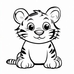 Adorable baby tiger smiles in contentment coloring page