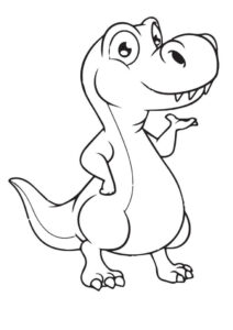 Adorable cartoon dinosaur ready for adventure with big smile coloring page