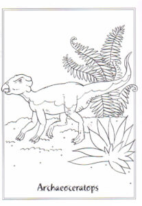 Archaeoceratops Roaring Through Prehistoric Landscape: Detailed Line Drawing coloring page