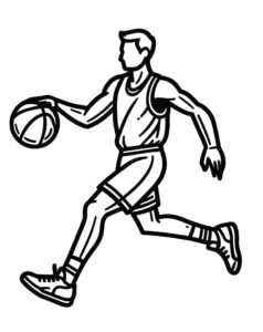 Basketball player dribbling in action coloring page