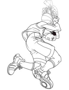 Basketball player’s mid-air power coloring page