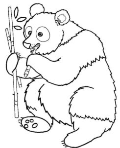 Bear holds stick, leaf in paw coloring page