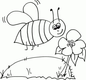 Bee buzzes near flower: nature’s dance coloring page