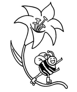 Bee on flower stem: a moment captured coloring page