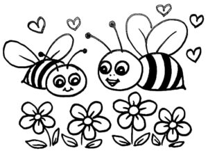 Bee love: a floral romance coloring page