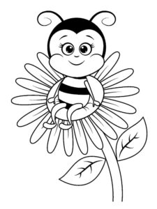 Bee smiles on six-petal flower coloring page