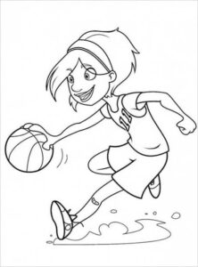 Black & white: girl dominates the court coloring page