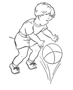 Boy’s hand reaches for orange sphere coloring page