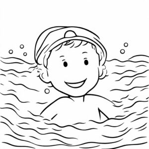 Boy’s joyful pool dip: summer fun coloring page