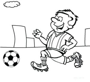 Boy’s joyful sprint to soccer ball coloring page