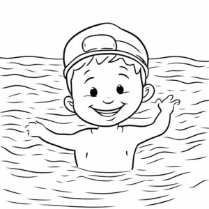 Boy’s joyful swim in cool lake coloring page