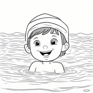 Boy’s joyful swim: summer fun coloring page