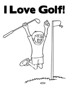 Boy’s triumphant swing: a hole in one! coloring page