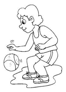 Boy’s joyful chase: bouncing ball fun coloring page