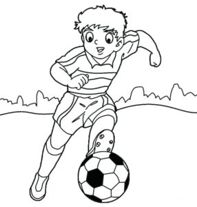 Boy’s soccer dream against city skyline coloring page