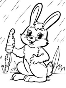 Bunny’s giant carrot: adorable photo coloring page