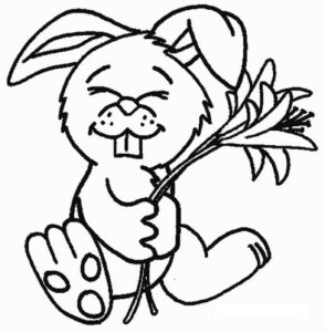 Bunny’s joyful grin with giant flower coloring page