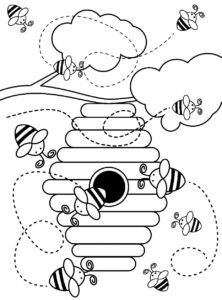 Busy bees: hive activity observed coloring page