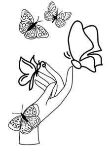 Butterfly held: a moment of beauty coloring page