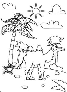 Camel silhouette: desert sun gaze coloring page