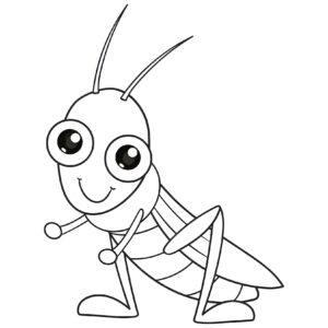 Cheerful grasshopper with expressive eyes coloring page