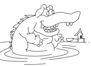 Crocodile jaws threaten tiny house coloring page