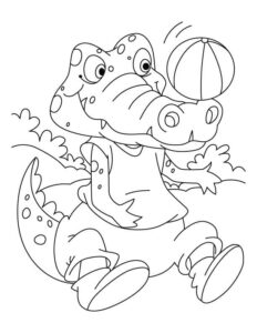 Crocodile plays ball: a surprising sight coloring page