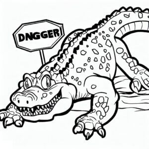 Crocodile stops traffic with sign coloring page