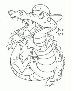Crocodile takes the stage singing coloring page