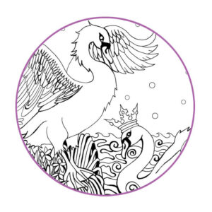 Crowned swan & swan: a serene scene coloring page