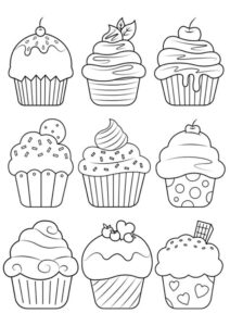 9 unique cupcake designs & toppings coloring page