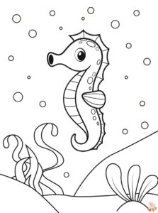 Curious seahorse coloring page