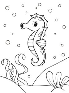 Cute seahorse under water coloring page