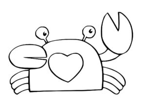 Cute crab drawing: heart-shaped & big eyes coloring page