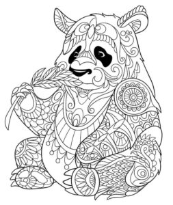 Cute panda holding bamboo leaf coloring page