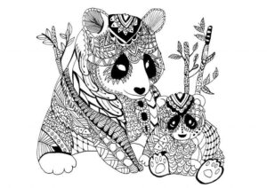 Cute pandas with headbands watch something coloring page