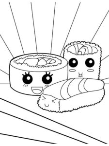 Cute sushi roll missing a bite coloring page