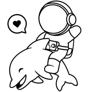 Dolphin & astronaut: space adventure coloring page