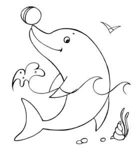 Dolphin plays fetch with ball coloring page