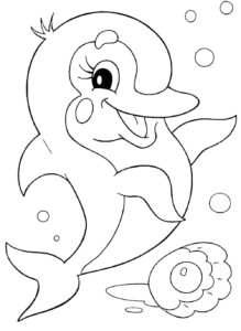 Dolphin smiles amidst bubble flower play coloring page