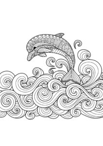 Dolphin surfs ocean waves: stunning photo coloring page