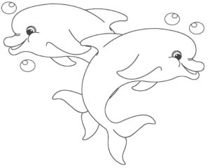 Dolphins leap: sun-kissed ocean acrobatics coloring page