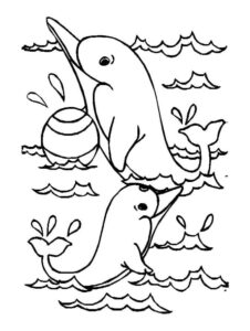 Dolphins smiling, bubbles surround them coloring page