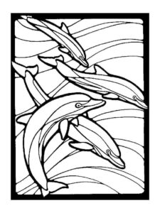 Dolphins swim in perfect formation coloring page