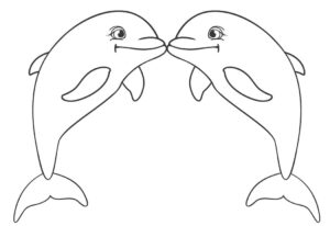 Dolphins swimming: tail-to-tail grace coloring page