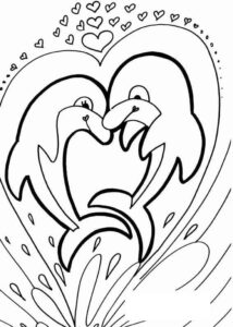 Dolphins touching: a sign of happiness coloring page