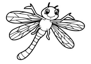 Dragonfly in dress takes flight coloring page