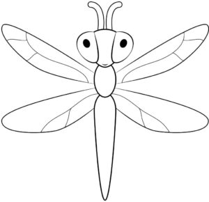 Dragonfly smiles: long body, two antennae coloring page