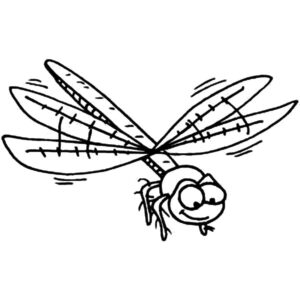 Dragonfly’s surprise: wide eyes, wings spread coloring page