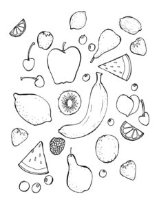 Drawn fruits & veggies: artful edibles coloring page